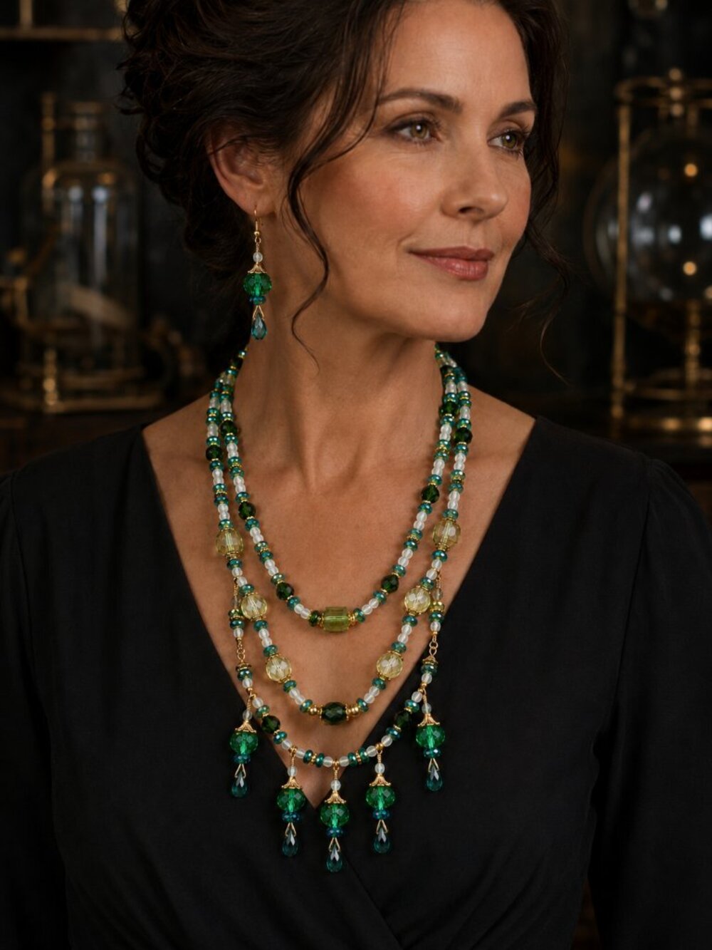 JB Originals – Urania -  Uranium Glass Necklace & Earring Set - Picture 5 of 17